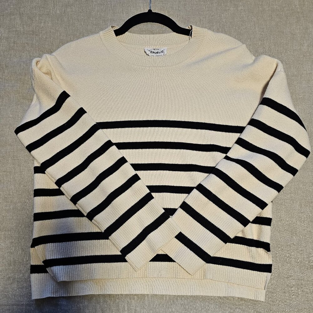 For The Republic Small Cream & Black Striped Sweater | Classic Breton Crewneck P